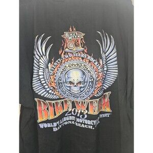 Daytona Beach 2013 Bike Week Florida Skull Flames Graphic Shirt Mens 3XL Black